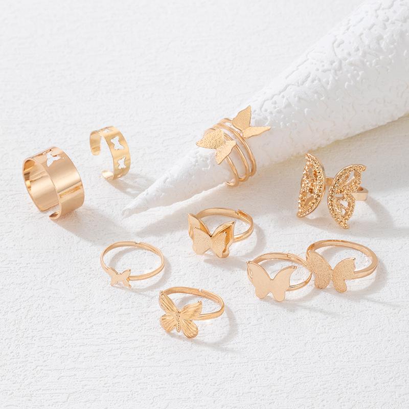 New Bohemian Butterfly Ring Set, Geometric Simple Hollow Nine-piece Ring Set