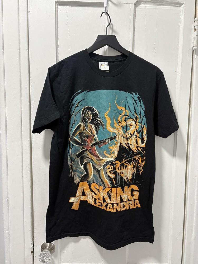 Asking Alexandria Shirt Mens Large Black Bay Island Graphic Band Tee Rock Unisex T-Shirt L