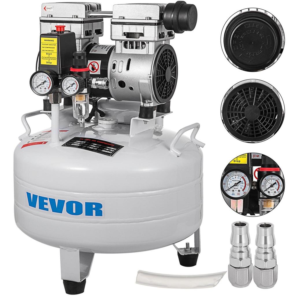 Vertical Air Compressor 6.6 Gallon Ultra Quiet Oil-free Air Compressor 30L Tank Silent Air Compressor 850W Oil free Compressor Low noise