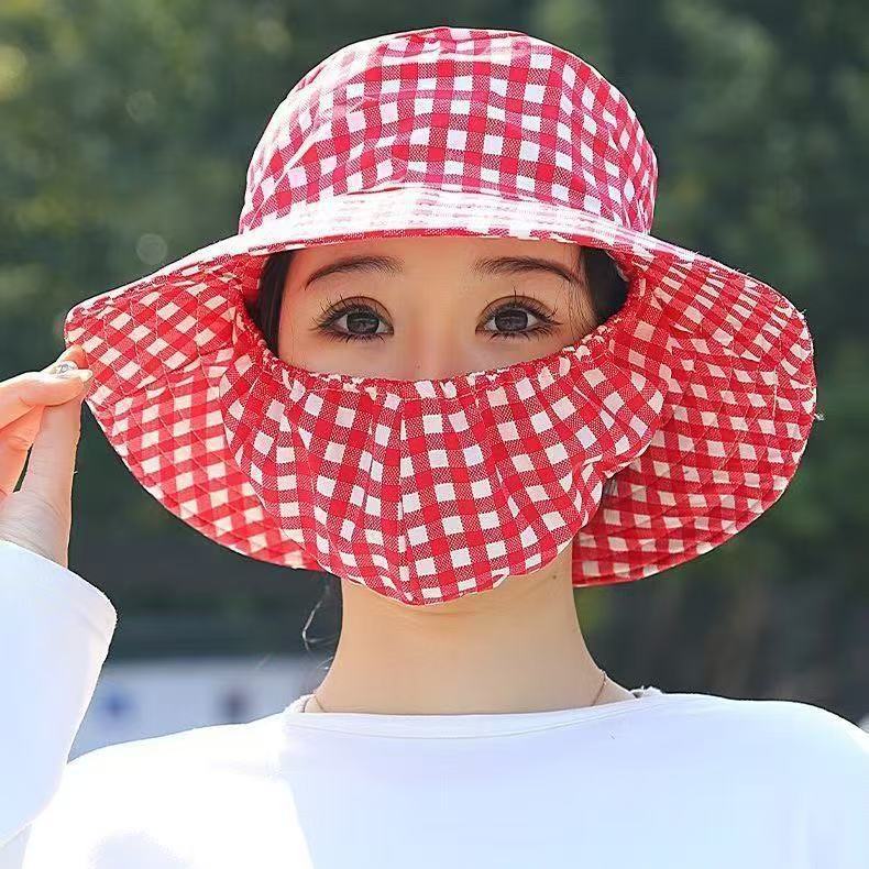 New Sunscreen Mask Integrated Hat Sun Hat Women's UV Protection Outdoor Summer Sun Hat Face Protection Tea Picking