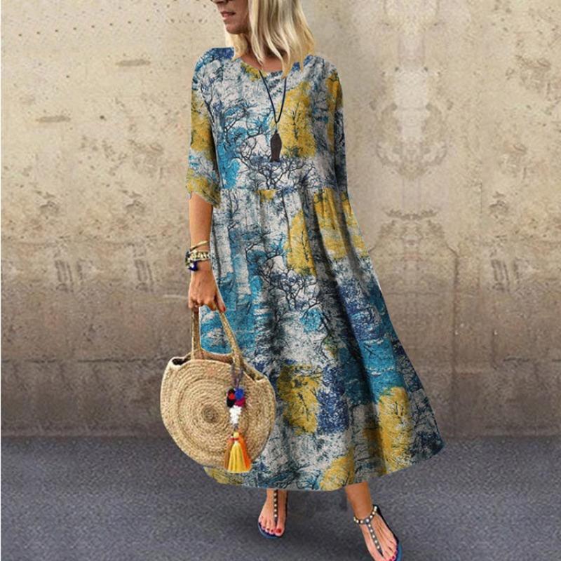 BITCED Fashion Summer Spring O-Neck Long Sleeve Casual Dresses
