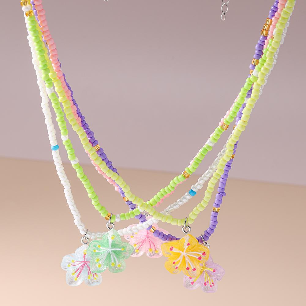 5pcs/set Cute Sakura Flower Charm Necklace for Women Girls Handmade Beaded Necklaces Summer Beach Holiday Jewelry Gift