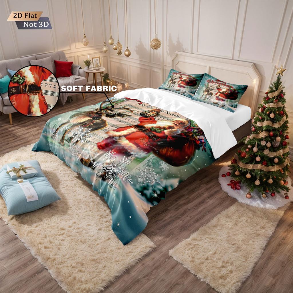 3pcs Santa Claus print coreless duvet set multi size bedroom dormitory bedding holiday decoration machine washable