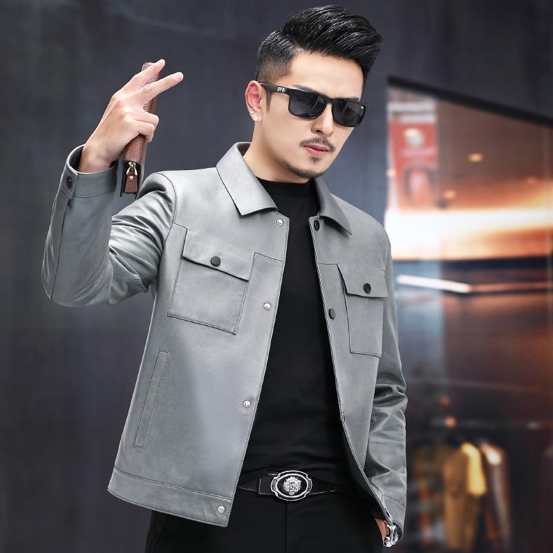 Genuine leather jacket men's short lapel youth fashion leather jacket men's autumn sheepskin single leather jacket