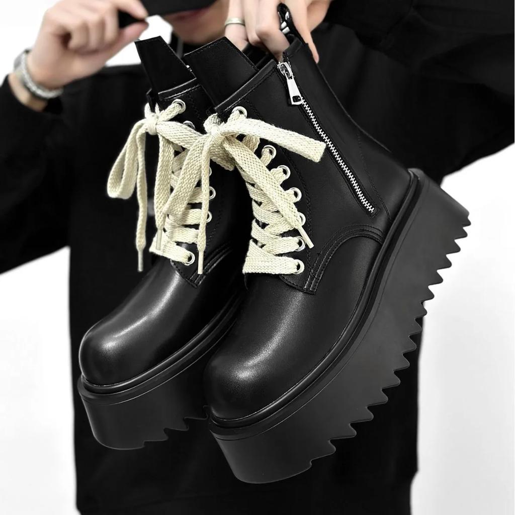 2025 British Style Zipper Chelsea  Boots Men's Motorcycle Boots Autumn and Winter Leather High-top Thick-soled Snow Boots