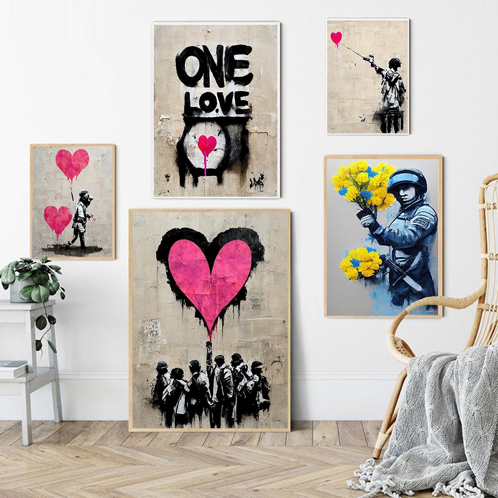 Graffiti Pink Love Wall Poster Children's Canvas Painting Wall Art Printing Picture Modern Living Room Home Decoration Mural