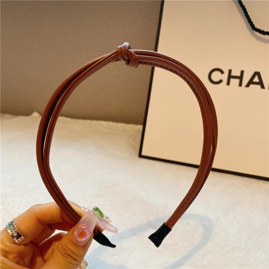 Vintage Knotted Thin Leather Solid Color Headband Simple Temperament Elegant Hair Band Hair Hoop Hair Accessories