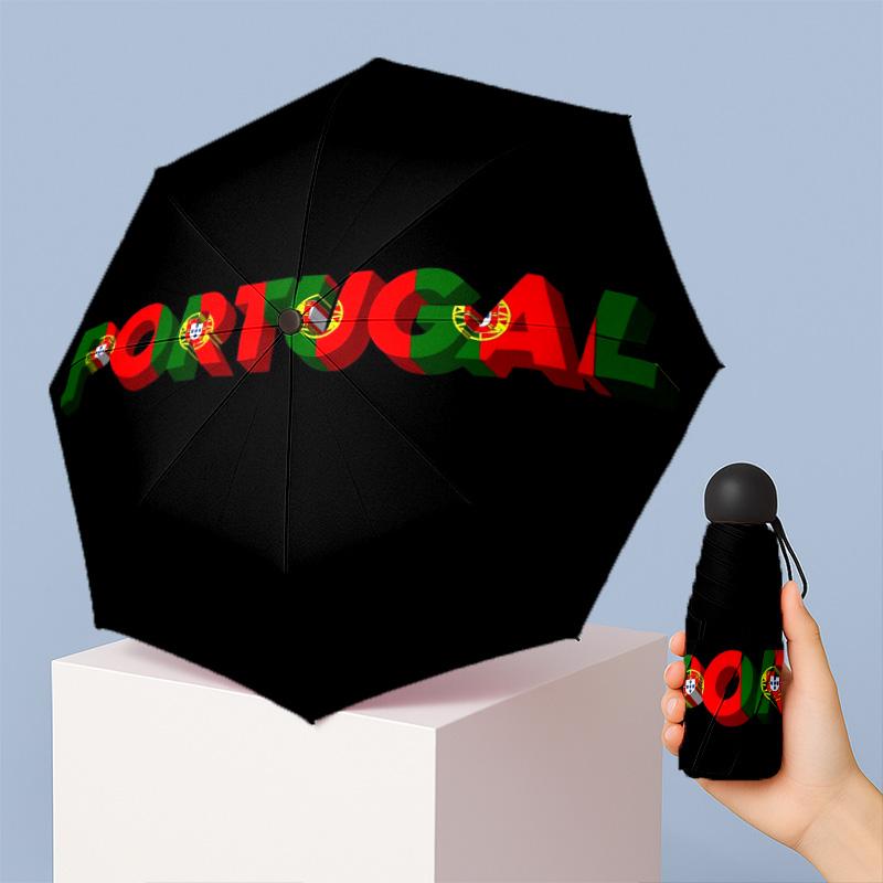 Portugal national football team Pattern Printed Mini 5 Folds 8 Ribs Compact Umbrella Windproof Waterproof Lightweight Portable Folding