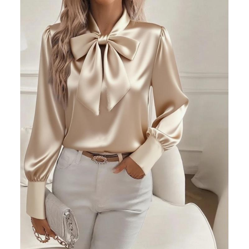 2025 Satin Bow Long Sleeve Women's Blouse – Autumn Collection