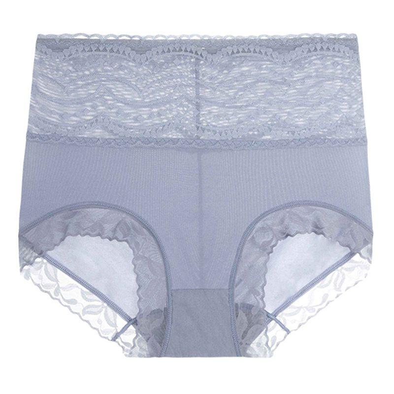 Women's Plus-Size High-Waisted Tummy Control Butt Lifting Ice Silk Seamless Pure Breathable Lace Triangle Panties
