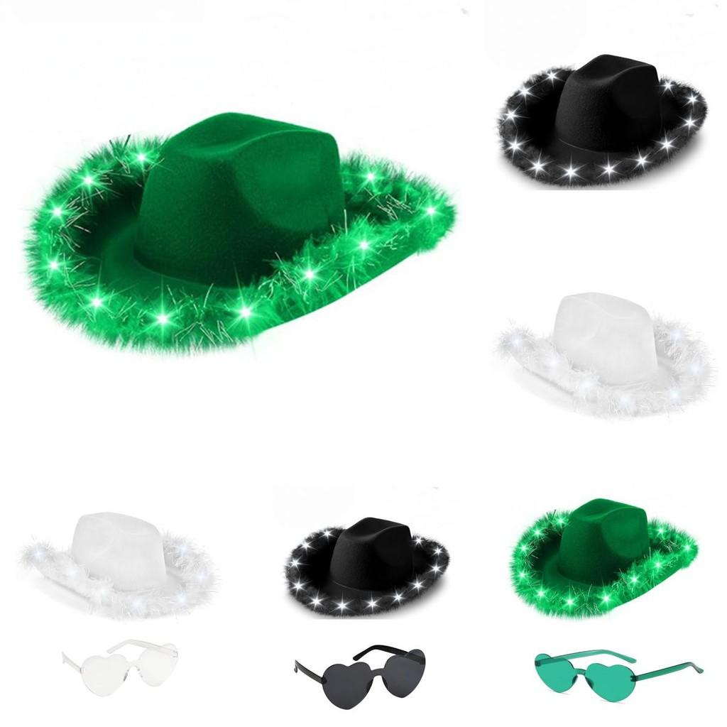 Cowboy Hat With Light And Glasses For Cosplay And Party Events