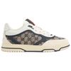 Gucci Re Web Leather Low Top Skateboard Shoes Men's Beige & Blue 787476 AADHW 9552