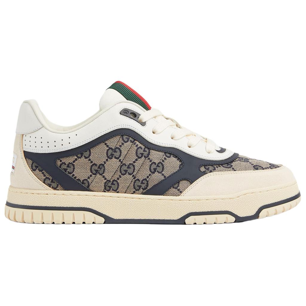 Gucci Re Web Leather Low Top Skateboard Shoes Men's Beige & Blue 787476 AADHW 9552