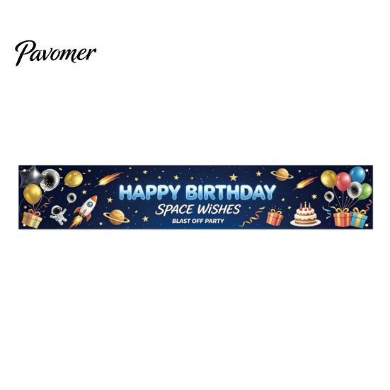 Birthday Decoration Banner Large Happy Yard Sign, 70 x 15 Inch Neon Cyberspace Theme Outdoor Backdrop for Boys Girls Party Supplies Portable