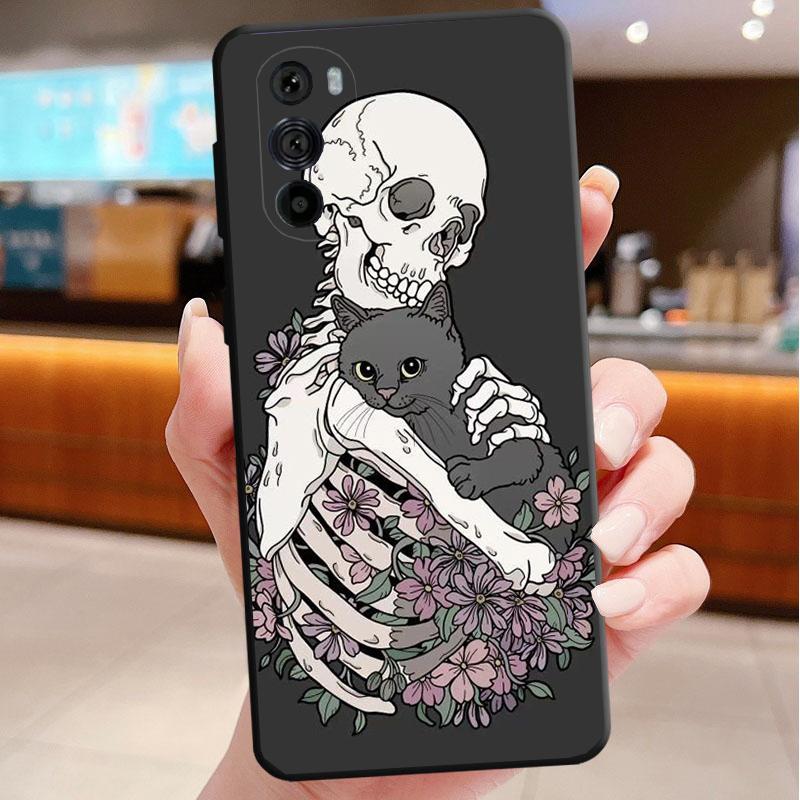 Phone Case For Motorola Edge 50 40 Pro 60 50 40 30 Ultra Neo Fusion Moto G85 G72 G53 G54 G84 G13 G32 Cartoon Skeleton Skull Cat