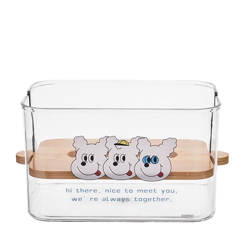 Tissue Holder with Wood Lid Liftable Plastic Facial Paper Box Transparent Napkin Storage Box Type 2