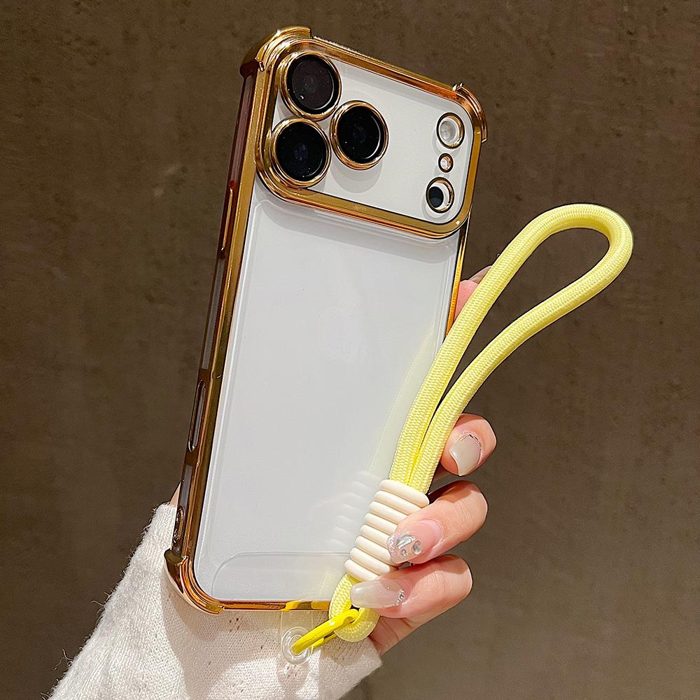 Luxury Plating Clear With Candy Lanyard Shockproof Bumper Phone Case For 17 Pro Max 17 Pro 17 Air Hand Wrist Strap Cover