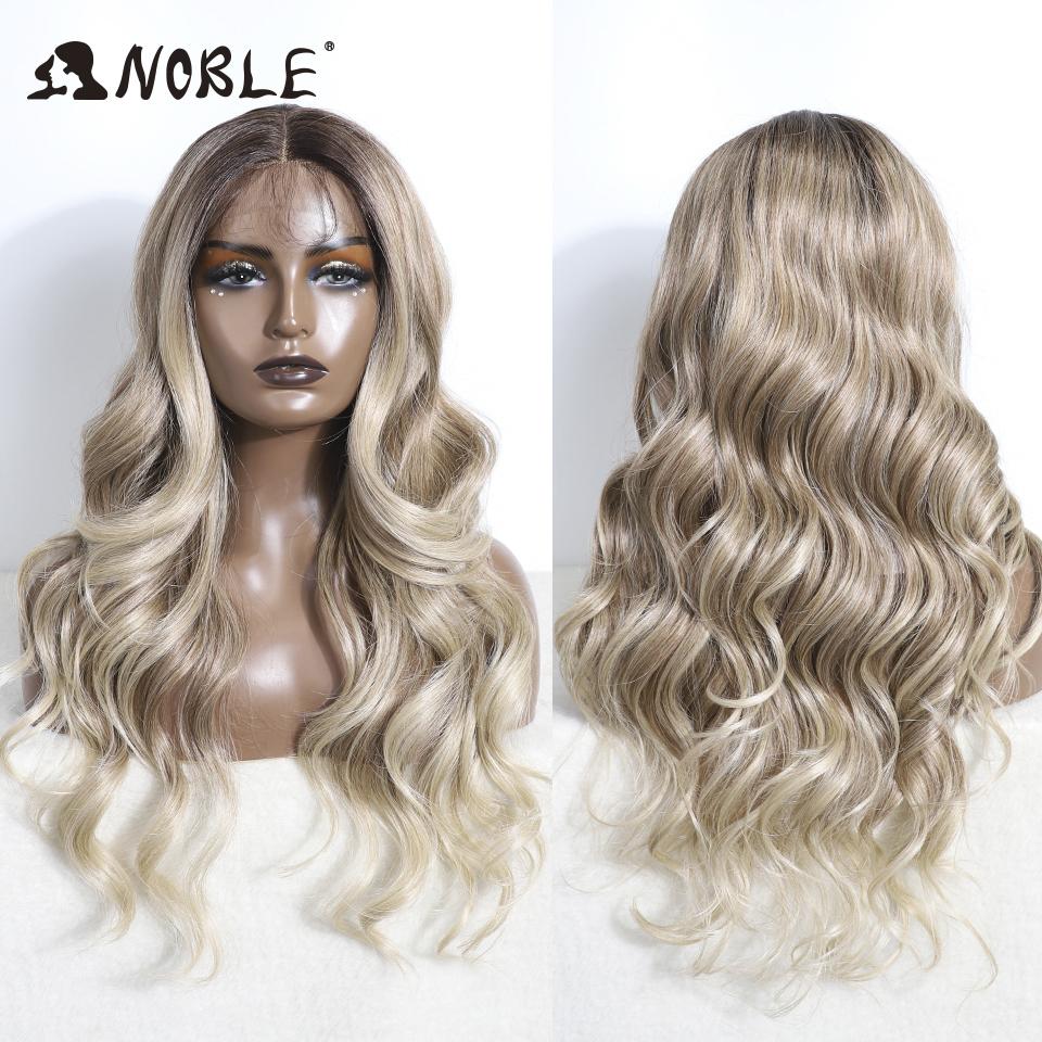 Noble Lace Front Wig Synthetic 28“ Highlight Honey Brown Body Wave Wig Blonde Wigs For Women Lace Wig Synthetic Lace Front Wig