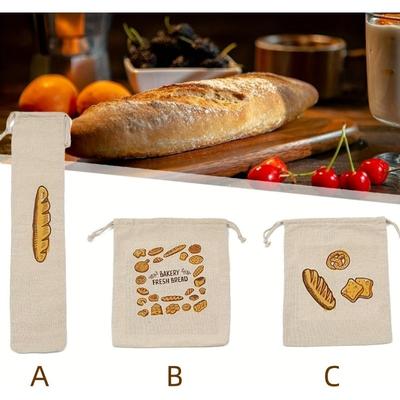 Saco de Armazenamento de Pão com Cordão de Linho Reutilizável Saco de Armazenamento Lavável Organizador de Alimentos Artesanato de Cozinha Caseiro Saco de Armazenamento de Pão