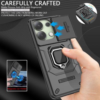 For Redmi Note 13 4G Case Slide Lens Ring Stand Armor Phone Case For Xiaomi Redmi Note13 Note 13 4g Anti-fall Protect Back Cover