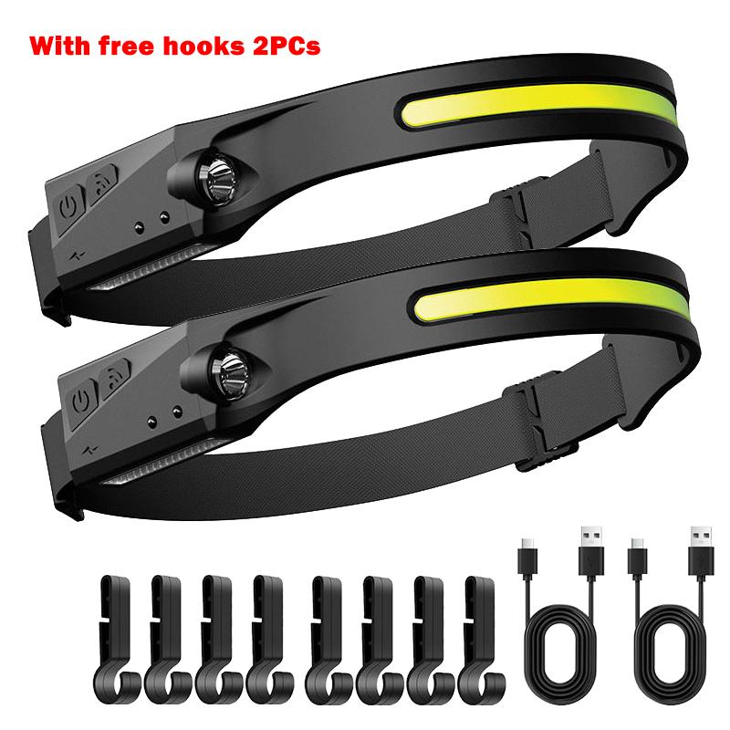 1/2PC Sensor Headlamp LED Head Flashlight Rechargeable Headlight Head Torch Builtin Battery 5Light Modes Fishing Camping Lantern