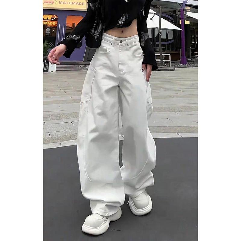 White Scimitar Jeans for Women, 2026 Early Spring Trendy Outfit, Loose Wide-Leg Pants, Slimming, Cool and Street-Style
