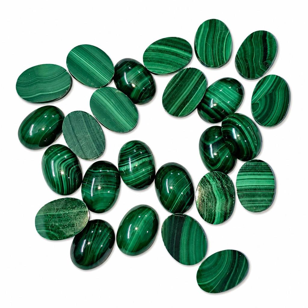 Natural Malachite Oval Cabochon Lot | Green Banded Gemstone Cabochons | Polished Loose Stones for Jewelry Making