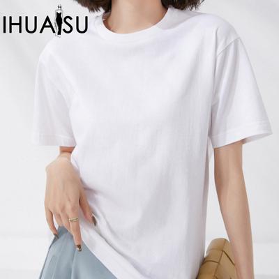 Einfarbiges T-Shirt Kurzärmelig Frühling und Sommer Damen Locker Baumwolle Halbarm Rundhals Dünnes Oberteil Body Shirt