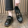 New Pointed Toe Beige Black Flats Metal Button Leather Shoes For Men Male Wedding Dress Prom Homecoming Shoes Zapatos Hombre