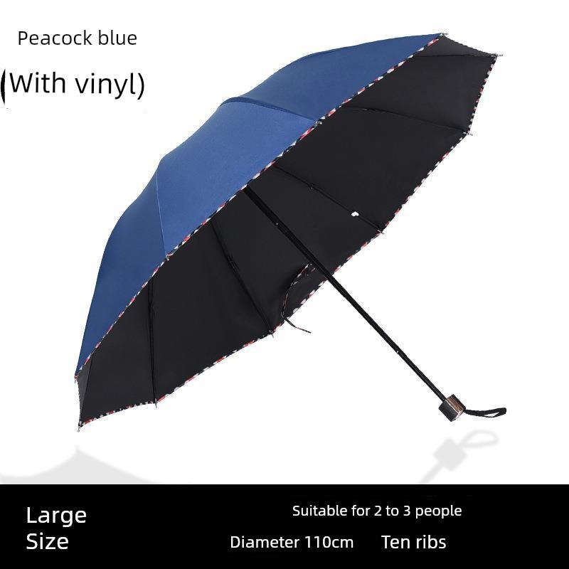 Extra-Large Ten-Rib Sunshade Umbrella, Business-Grade Black-Coated Double Sun Umbrella, Folding Umbrella