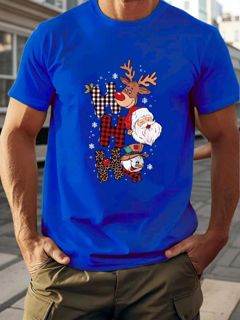 Herren Sommer Baumwoll Rundhals T-Shirt mit festlichem "Hohoho"-Design - Lässiges Kurzarm-Tee mit Weihnachtsmann