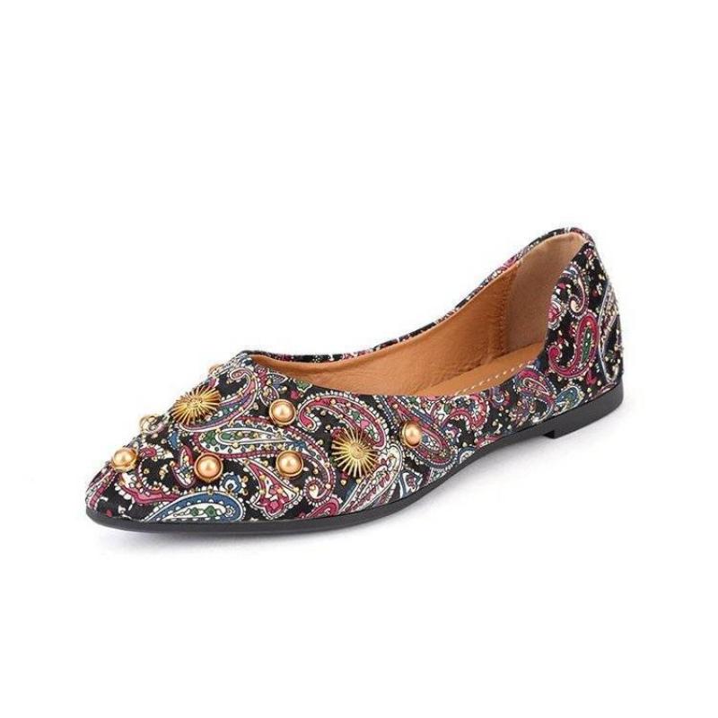 WTEMPO Dames Schoenen met Platte Zool en Puntige Neus Dames Borduurwerk Print Luipaardprint Laag Uitgesneden Antislip Zachte Comfortabele Schoenen Schoenen 40 zwart