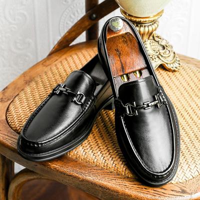 Professional Men'S Shoes One-Pedal Leather Shoes Metal Horse Buckle Men'S Loafers Simple Leather Shoes First Layer Cowhide Dress Shoes