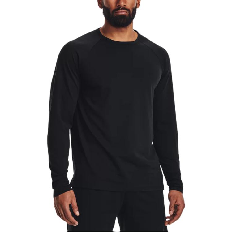 Under Armour Solid Crew Neck Pullover Sports Long Sleeve T-Shirt Men Tops Black 1378989-001