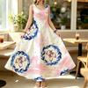 U-Neck Sleeveless Loose Fit Maxi Dress Comfy Watercolor Print,Perfect for Summer Beach Vacations & Daily Casual Outfits