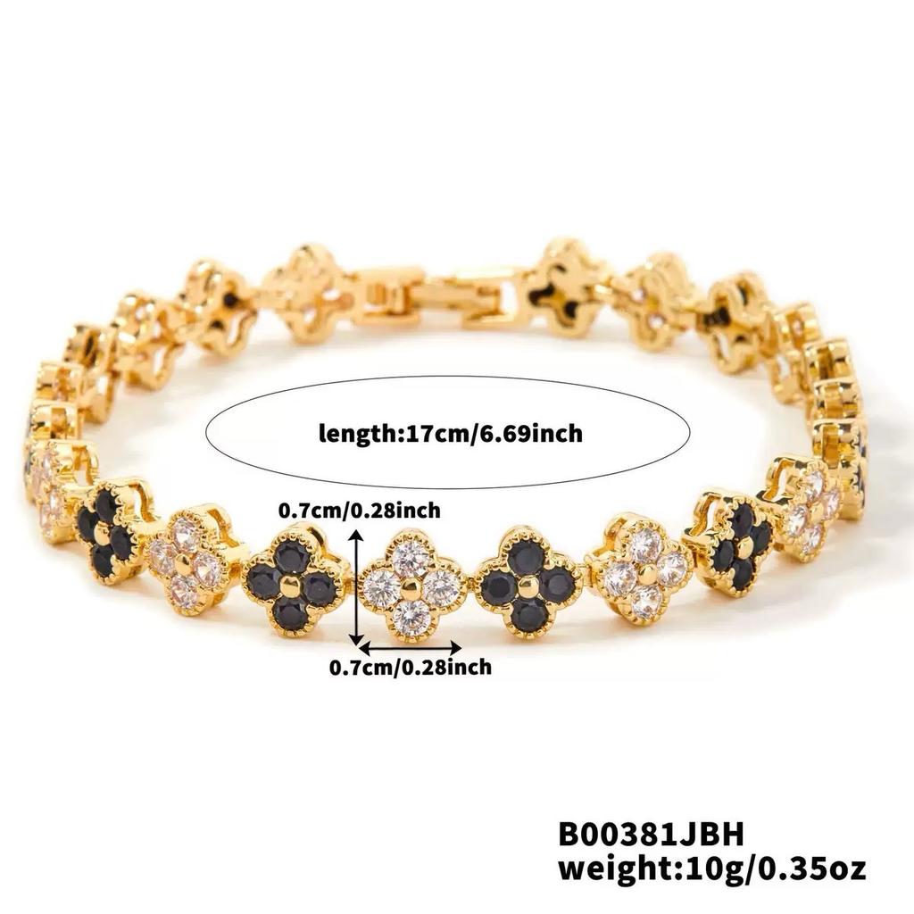 A Colorful Lucky Four-Leaf Flower Bracelet Inlaid With Zircon, Luxurious And High-End Small Fragrance , Versatile For Women