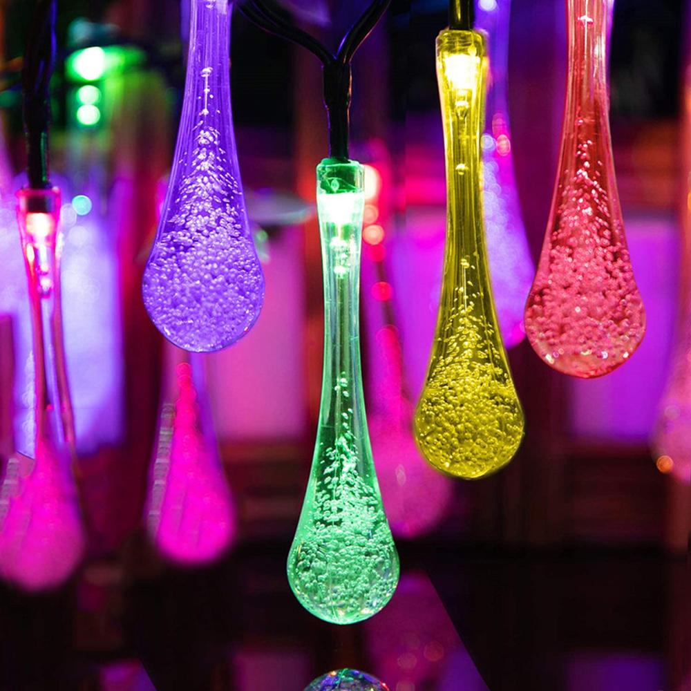 Solar Droplet Shape String Lights, 6.5m 30 LED 8 Modes, Raindrop String Lights, Solar Waterdrop Lights, Gardens, Patio Decor
