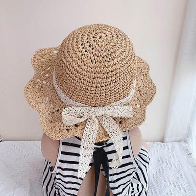Cappello da bambino alla moda con visiera a petalo, in paglia intrecciata, protezione solare, in pizzo, per bambine, principessa, pieghevole, da spiaggia, carino, per neonati