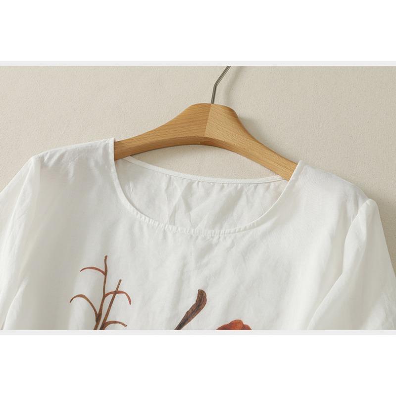 DIMANAF 2026 Summer Women Plus Size New Blouse Shirt Print Floral Vintage Short Sleeve Cotton Linen Casual Loose Lady Tops Tees