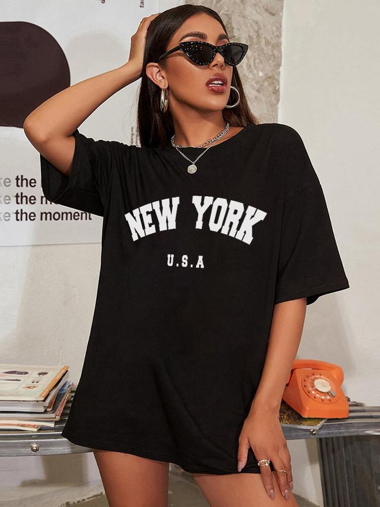 NEW YORK U.S.A Street Letter Style Printed Women T-Shirts Cotton Quality Short Sleeve Summer Breathable Hip Hop Tee Clothing