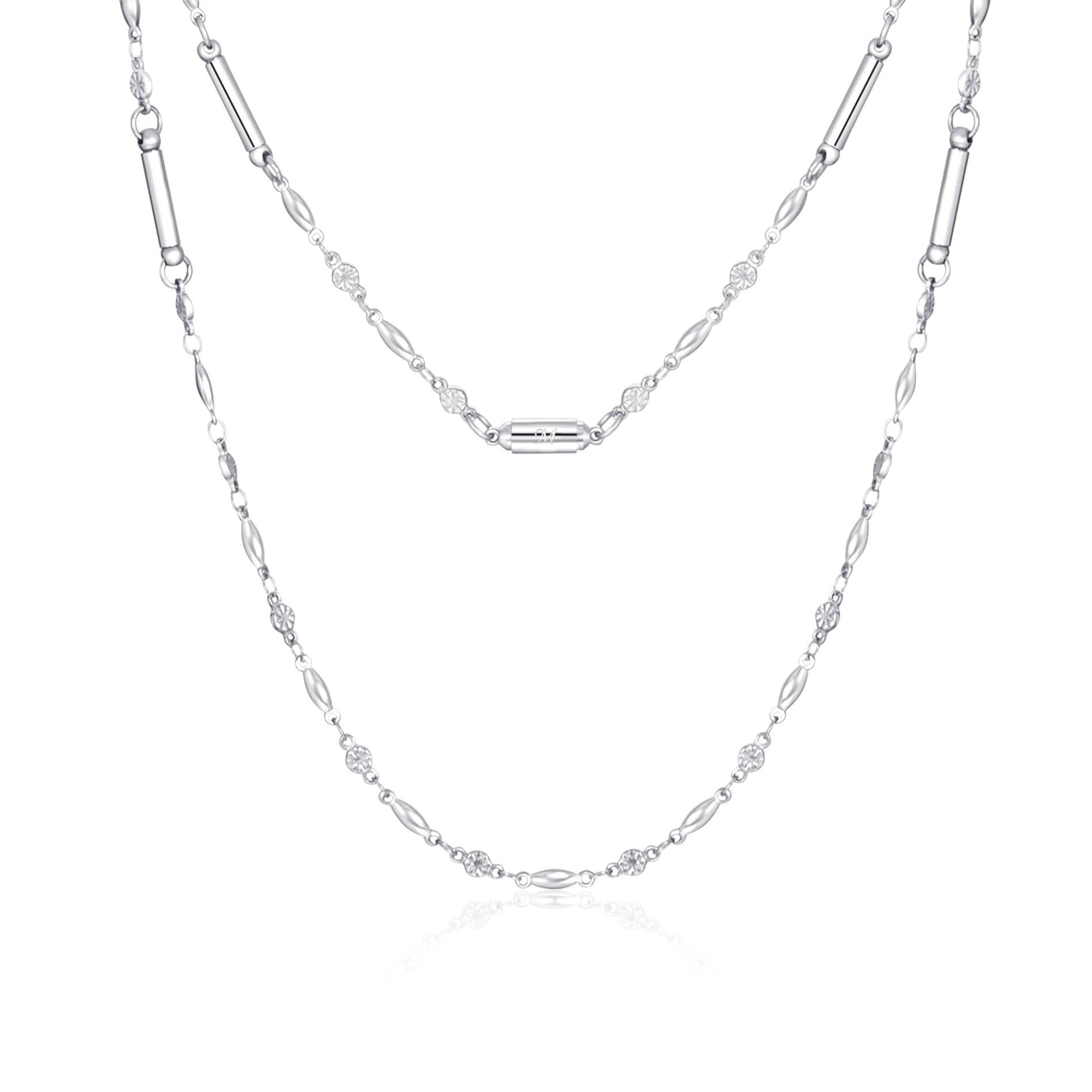 

Magnetic Necklace Strong 200mm Tesla 48cm Magnetic Clasp Necklace Chain Stainless Steel Gift Box Included [MAYA&CANA] Women s (Silver) срібний