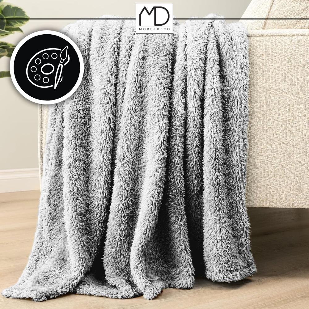 Koc pled 160×200 cm narzuta kapa szary melanż 250g/m² dłuższy włos mięsisty MORE&DECO