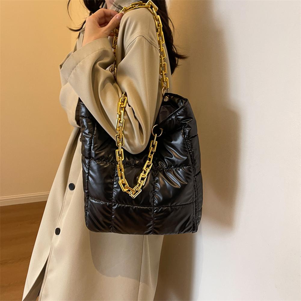 Women Quilted Shoulder Bag with Chain Bubble Cloud Hobo Pouch Padded Pleated Tote Purse Solid Puffer Underarm Bolsa Top Handbags