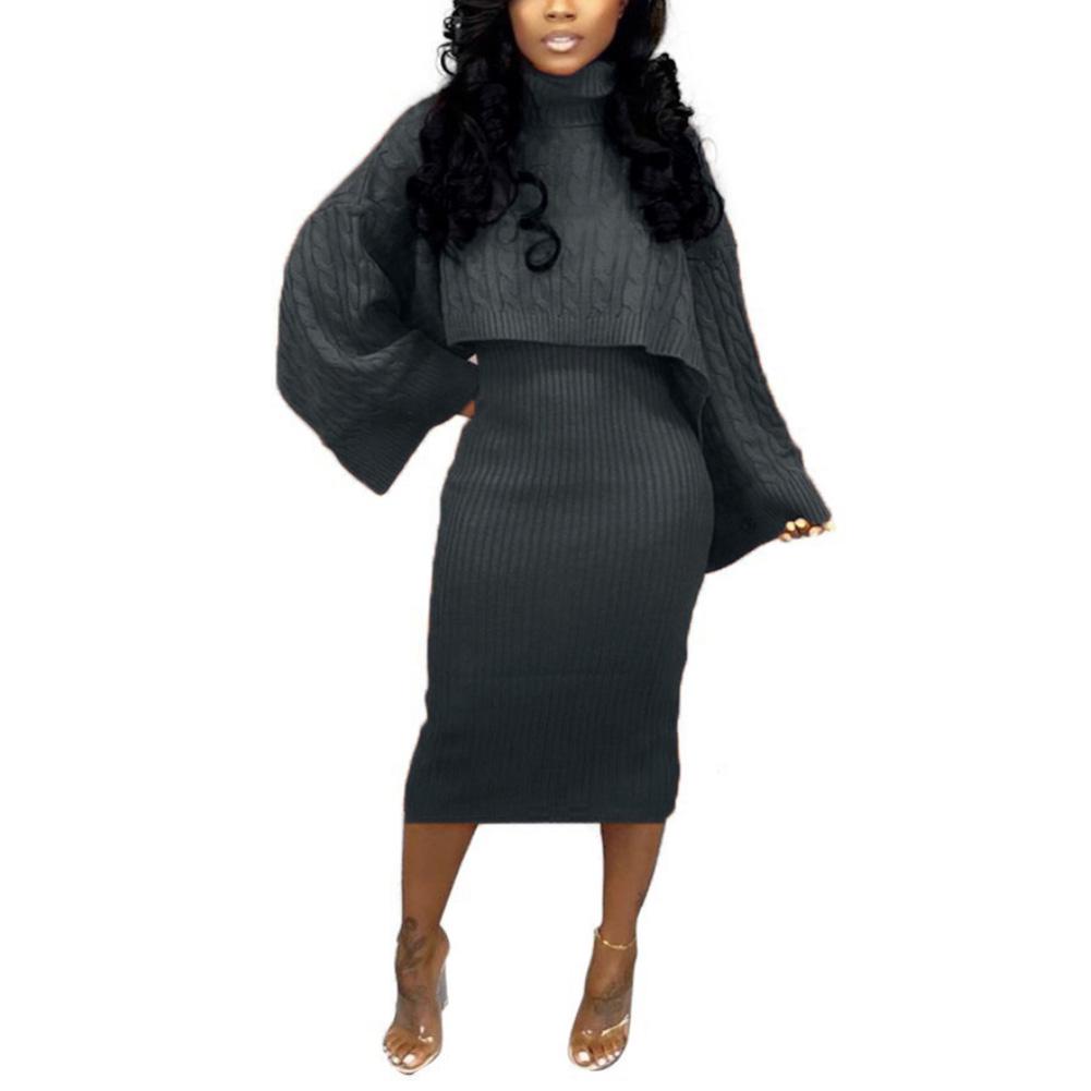 

МОДА, 2 шт., сексуальный женский однотонный пуловер с длинным рукавом и воротником-черепахой, свитер, жилет, платье S темно-серого