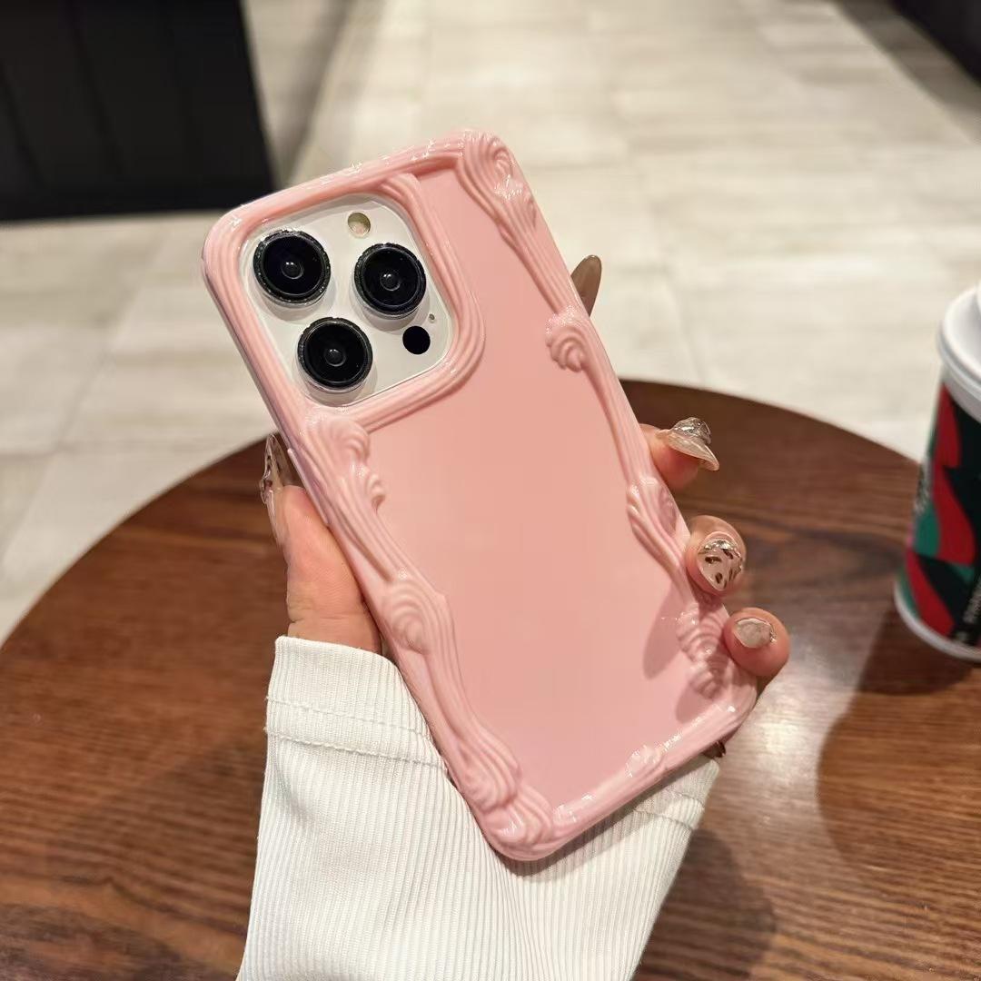 

Applicable To IP16 Cream Border Wavy Shell Apple 12/13/14 Solid Color Full Package Protection Apple 11