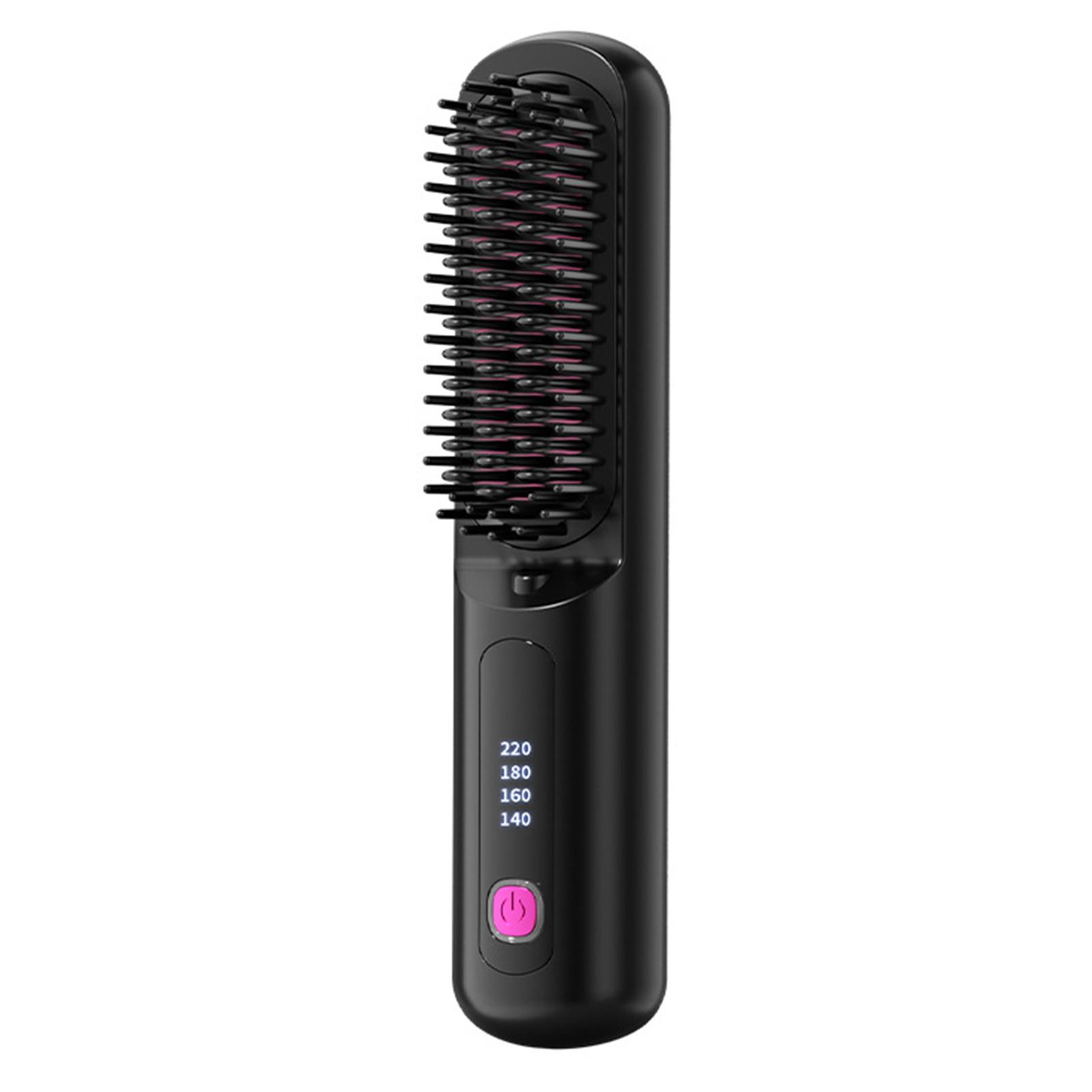 2 In 1 Mini Hair Straightener Brush Fast Heating Anti-Scald Cordless Straightener Brush Hair Flat Iron Curler Girl Combing Hair CN чёрный
