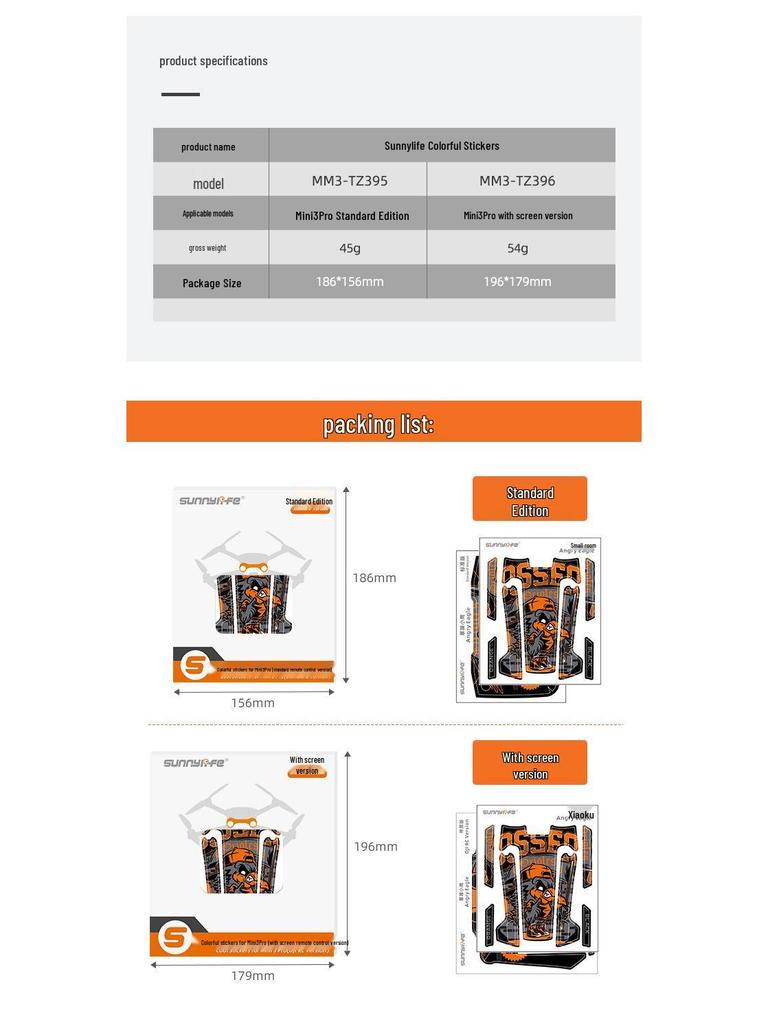 Sunnylife Stickers for DJI RC Remote - Mini3Pro Protective Film for Body and Arms