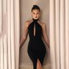 2026 Halter Neck Hollow Out Sleeveless Split Hem Elegant Long Dress