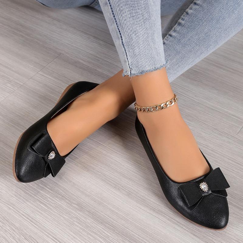 Fashion 2025 New Style Women's Bow Shoes Version Pointed Plus Size Flat Bottom Shallow Outer Wear Casual Women's Shoes Trendy