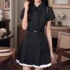 Retro Fake Two-piece Polka Dot Short-sleeved Dress for Women's Spring College Style Wear, Waist and Thin A-word Short Skirt